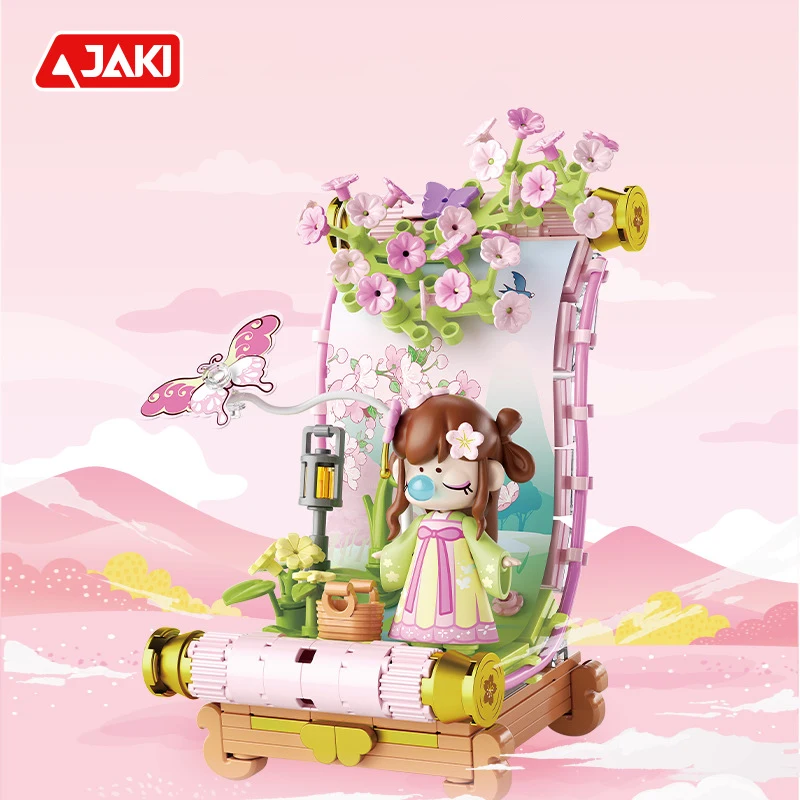 

JAKI poetic scroll series scroll girl building block assembly model ornaments creative MOC desktop ornaments girl toy gift