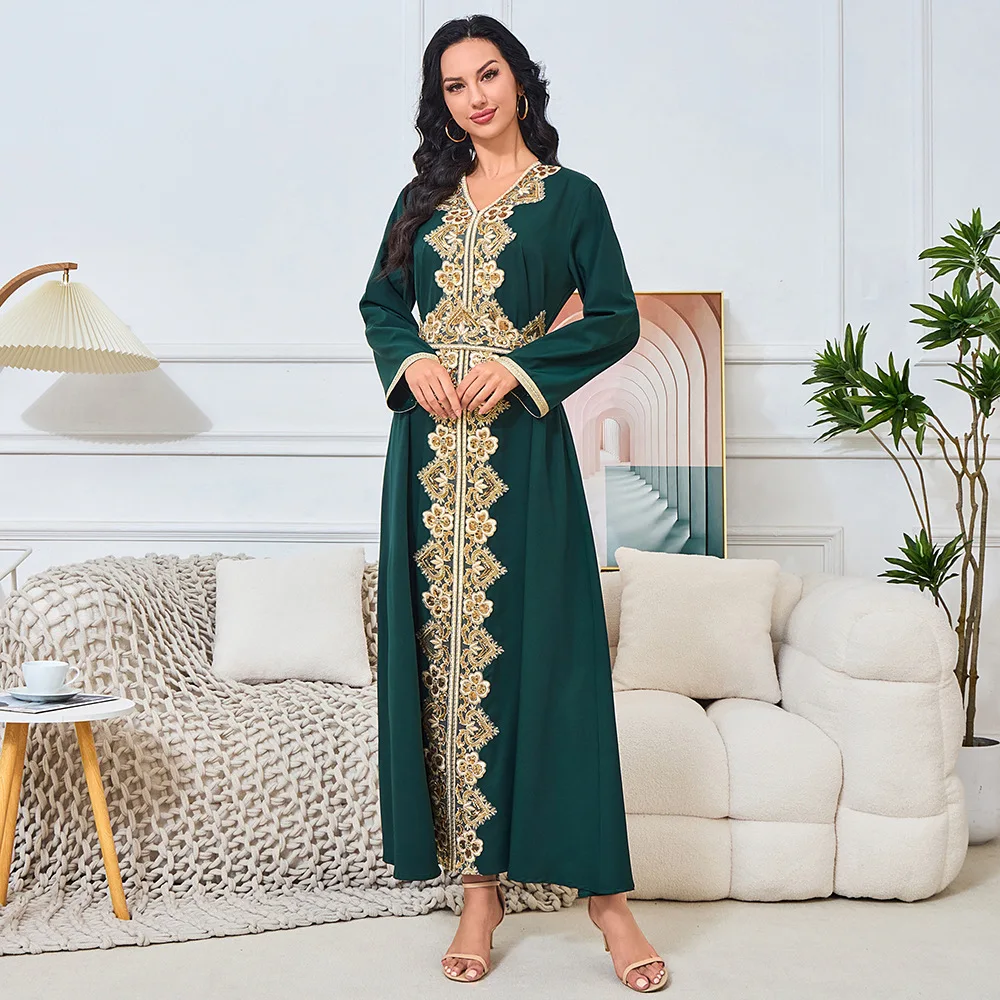 

Summer New Muslim Robe Women's Long Dress Fashion Beaded Evening Dress Women's Dress