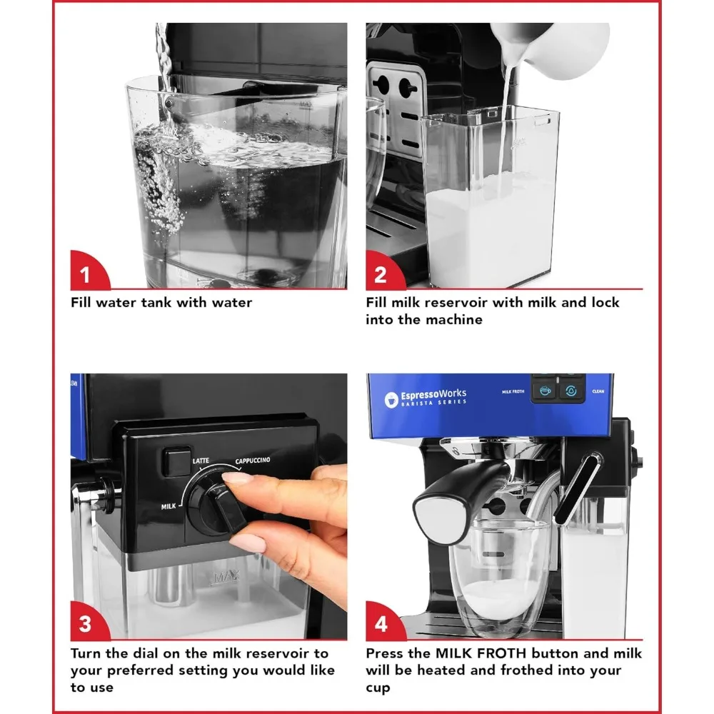 Juego de 10 piezas para máquina de café expreso, capuchino y café con leche de 19 barras - Brew capuchino y café con un solo botón - Máquina de café expreso con