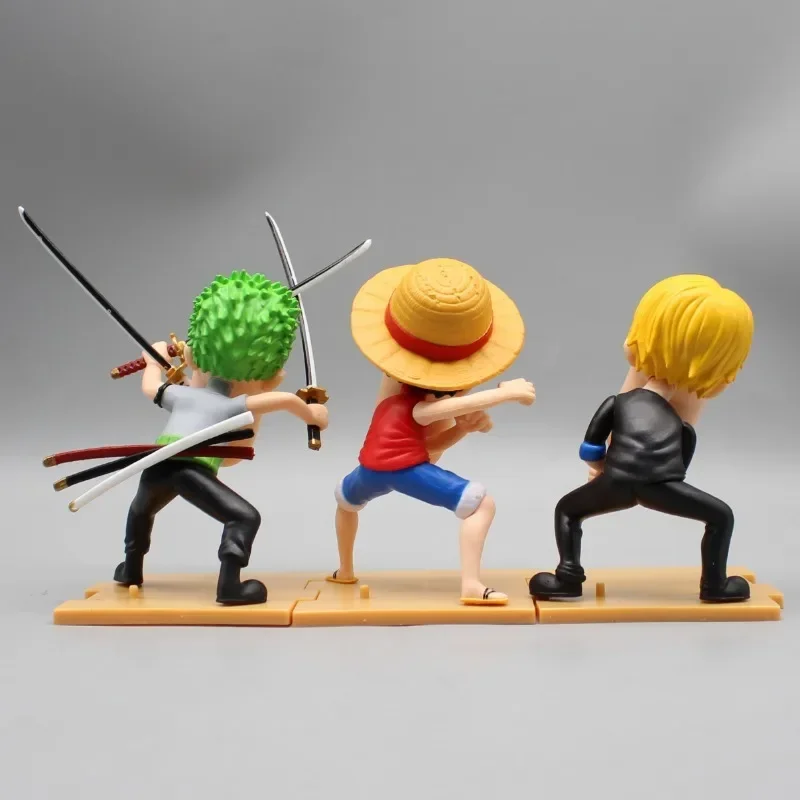 15Cm One Pieceของเล่นลิงD Luffy Roronoa Zoro SanjiตลกAction Figure Hunger Trioยืนรูปปั้นPVCอะนิเมะรุ่นเดสก์ท็อปของขวัญ