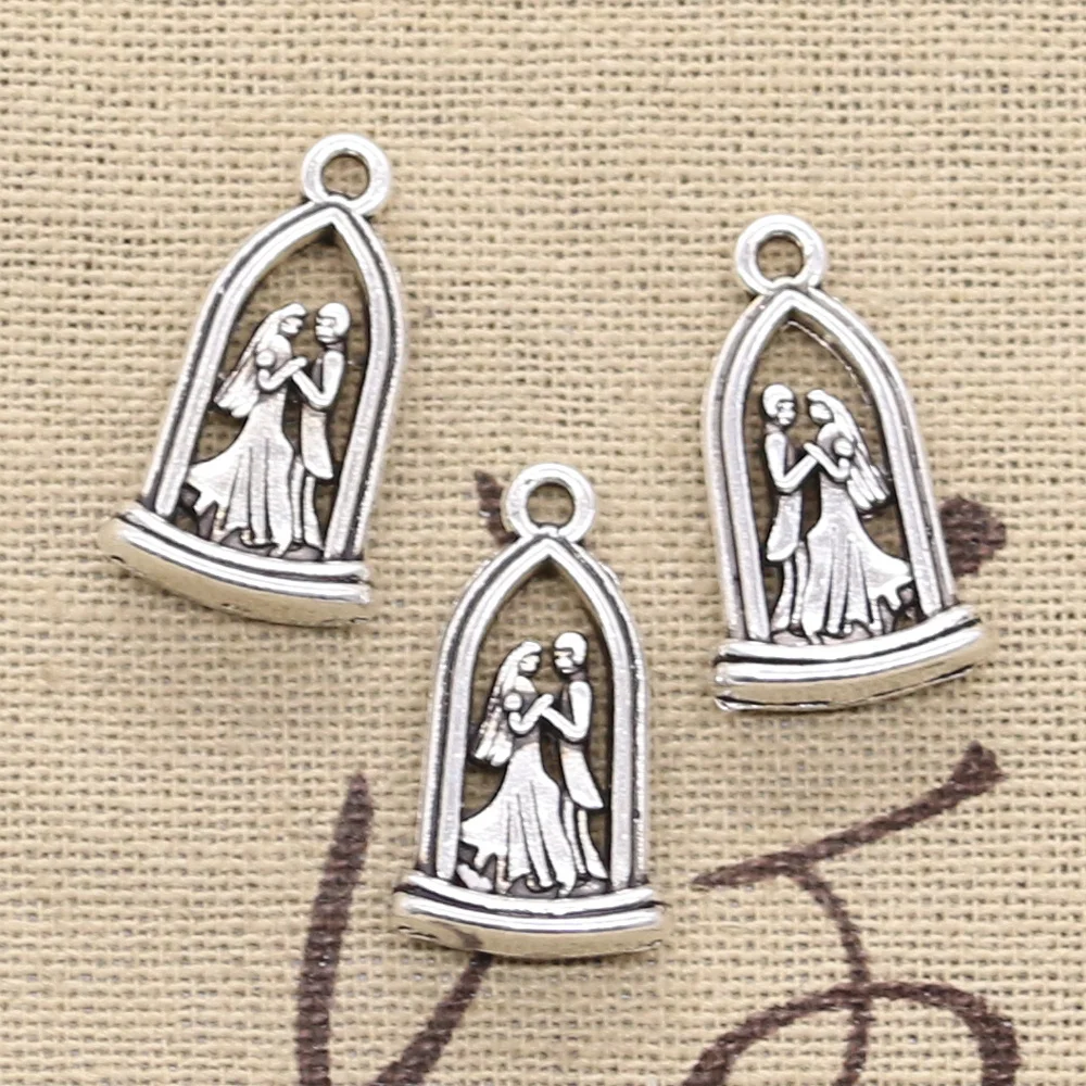 12pcs Charms Lovers Sweethearts Wedding 24x13mm Antique Silver Color Pendants DIY Making Findings Handmade Tibetan Jewelry