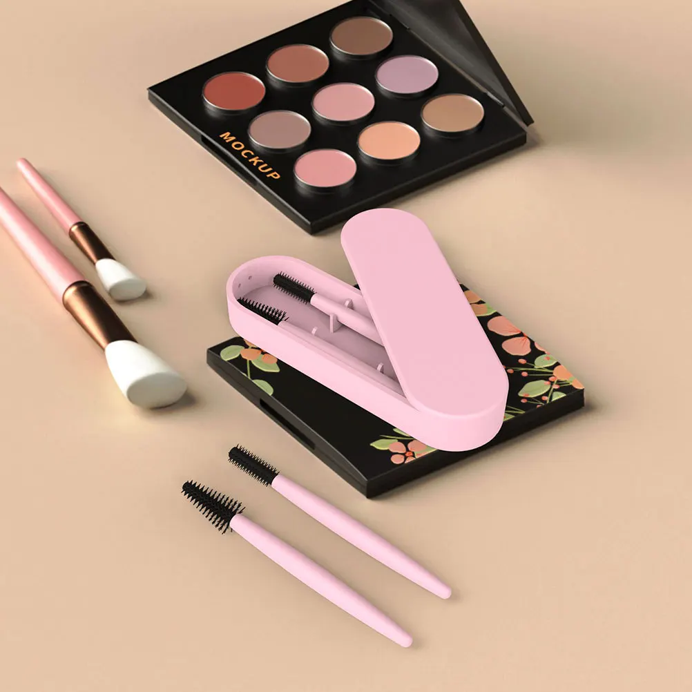 

1Set Silicone Makeup Brush Set Pink Supple Bristles Eyebrow Eyelash Grooming Tool Portable for Travel Daily Use Salon