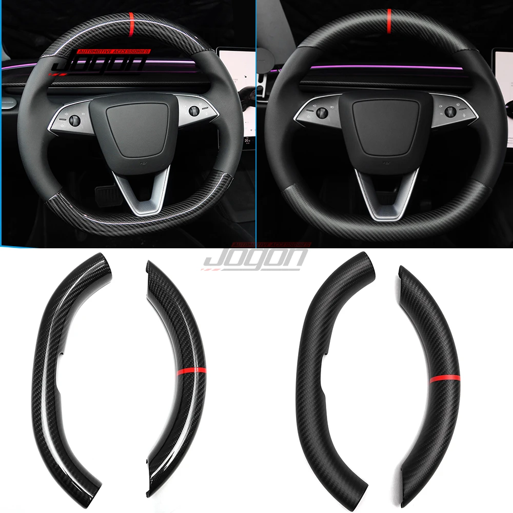 

Red Carbon Fiber For Tesla Model 3 2024 Car Interior Steering Wheel Up And Down Frame Booster Sticker Cover Trim Accessories