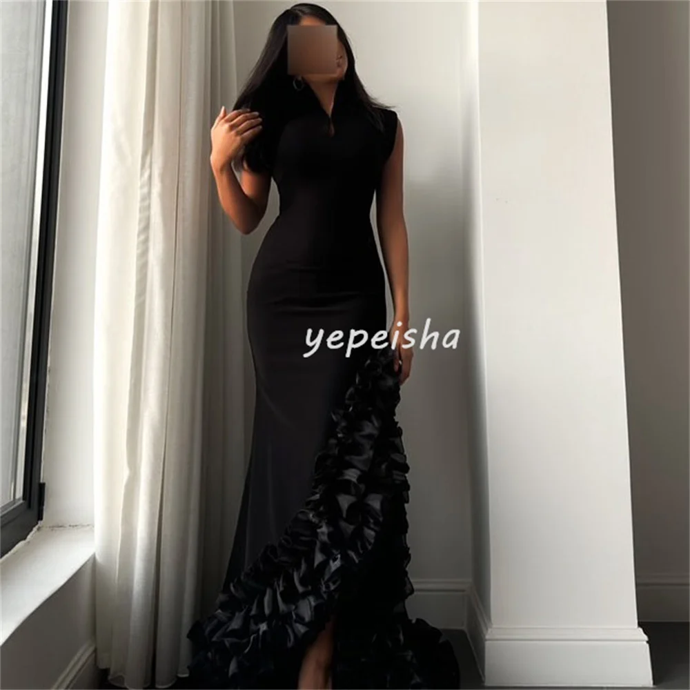 Customized Fashion Exquisite Jersey Pleat Ruched Mermaid High Collar Long Dresses Bespoke Occasion Dresses High Quality