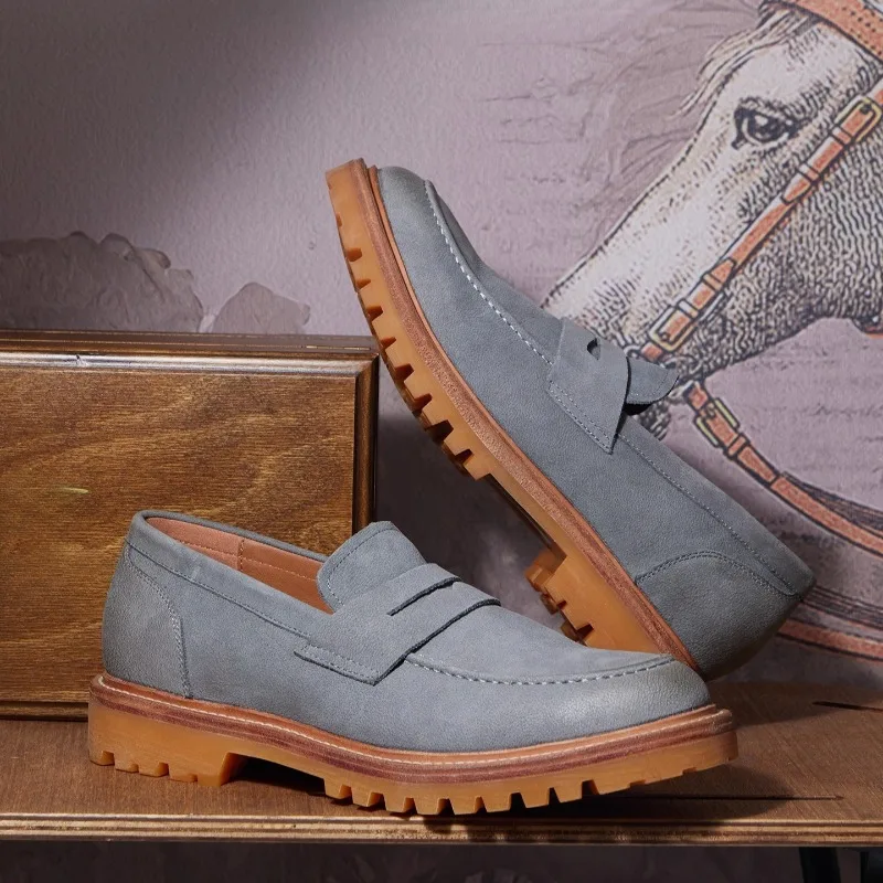 

Handmade Loafers Men's Shoes Genuine Leather Thick Sole Business Cowhide Work Dress Casual Leather Shoes Male Oxfords