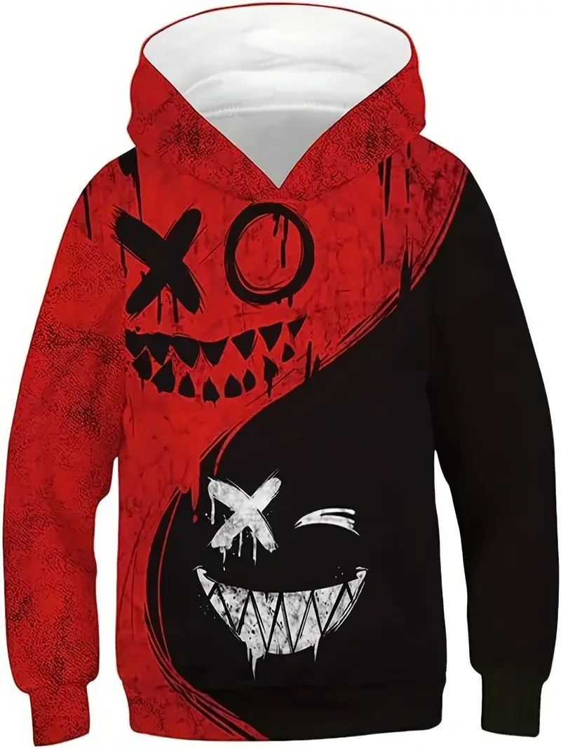 2024 Halloween Autumn/Winter Men's Hoodie Graffiti Ghost Face Pattern Retro Men's Sportswear Men's Long Sleeve Street Wear Y2k