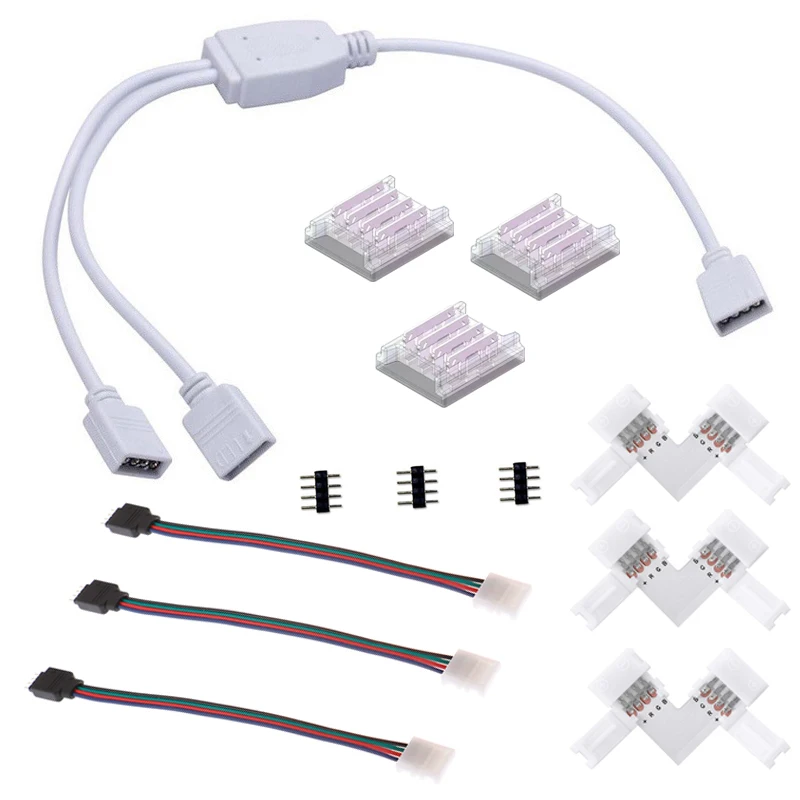 

Светодиодный разъем, удлинитель для хрустальной светодиодной ленты включает в себя аксессуары для освещения без пайки для 10 мм, 4-контактный RGB 5050, светодиодные ленты, неоновые огни