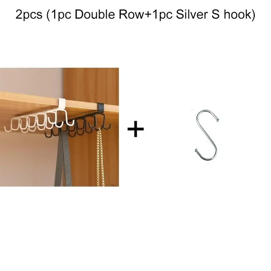 1/5/10/20/50/100pcs Pieces (1 Straight Hook + 1 Silver S-Hook) Simple Kitchen Hook for the Home, Iron Hook for Glasses (Leaves N