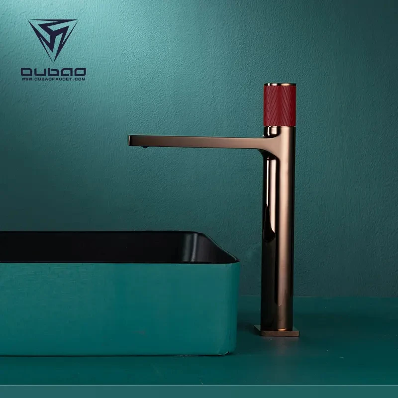Luxury design, fashionable style, red rose gold brass single hole bathroom sensor basin faucet