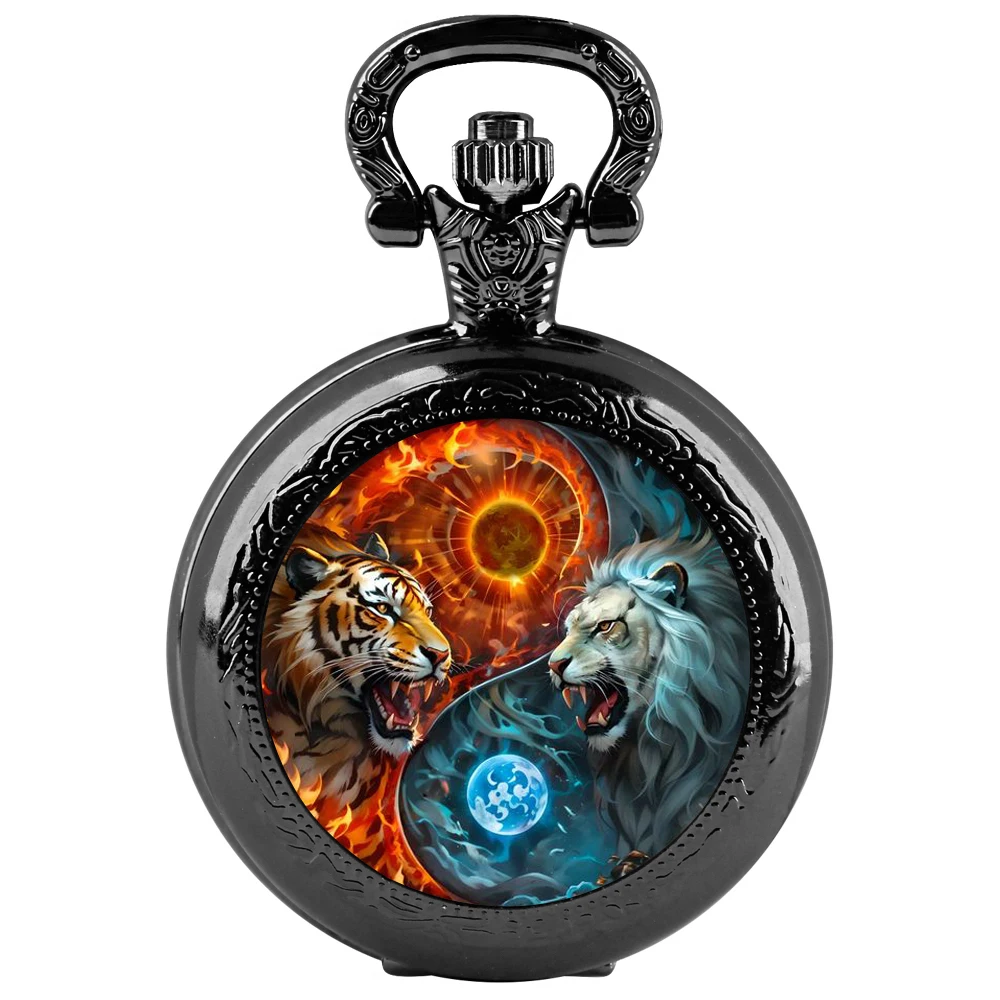 Dragon Tiger Yin Yang Totem Quartz Pocket Watch - Glass patch, a fusion of tradition and modernity