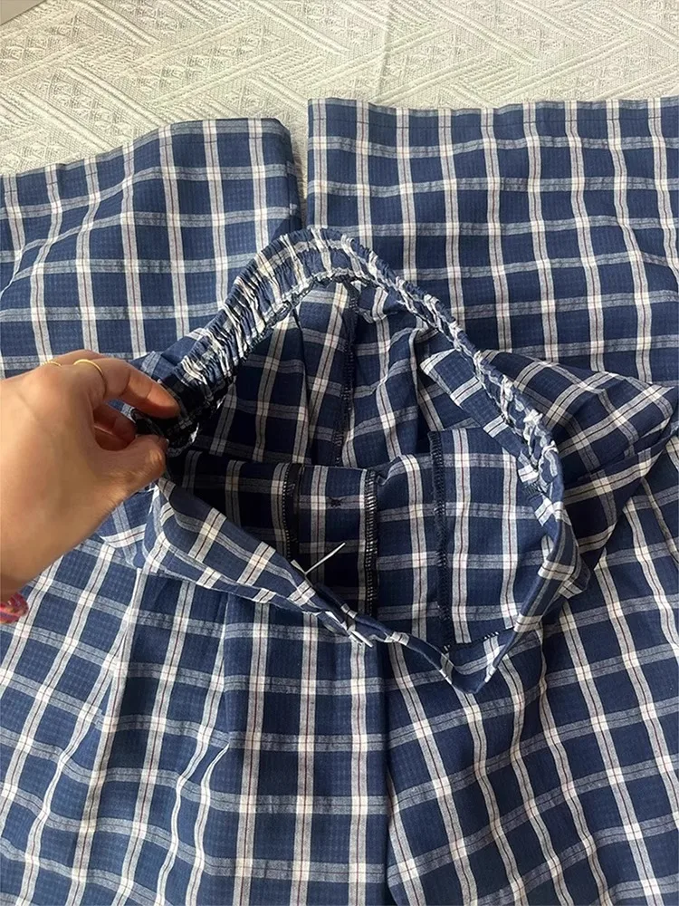 Pantaloni larghi larghi scozzesi blu Uomo Donna Pantaloni estivi sottili con senso appeso Pantaloni casual Pantaloni a tubo dritto a vita alta traspiranti