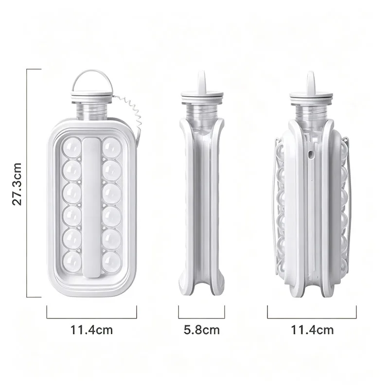 2-in-1 Ice Ball Maker Water Bottle,1L Leak-Proof Silicone Freezer Container Portable Spherical Ice Mold for Cocktails Whiskey