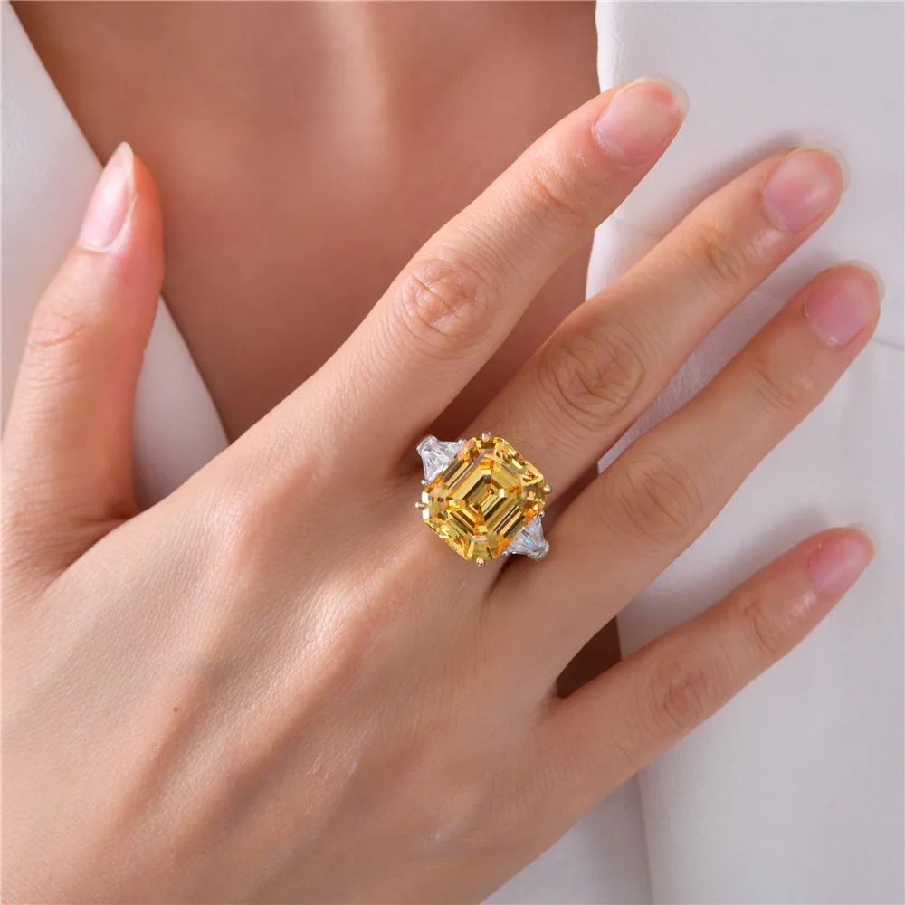 New S925 Live Same Style 12 Carat Pagoda Cutting 14 * 16 High Carbon Diamond Ring, High end Luxury Ring, Engagement Jewelry