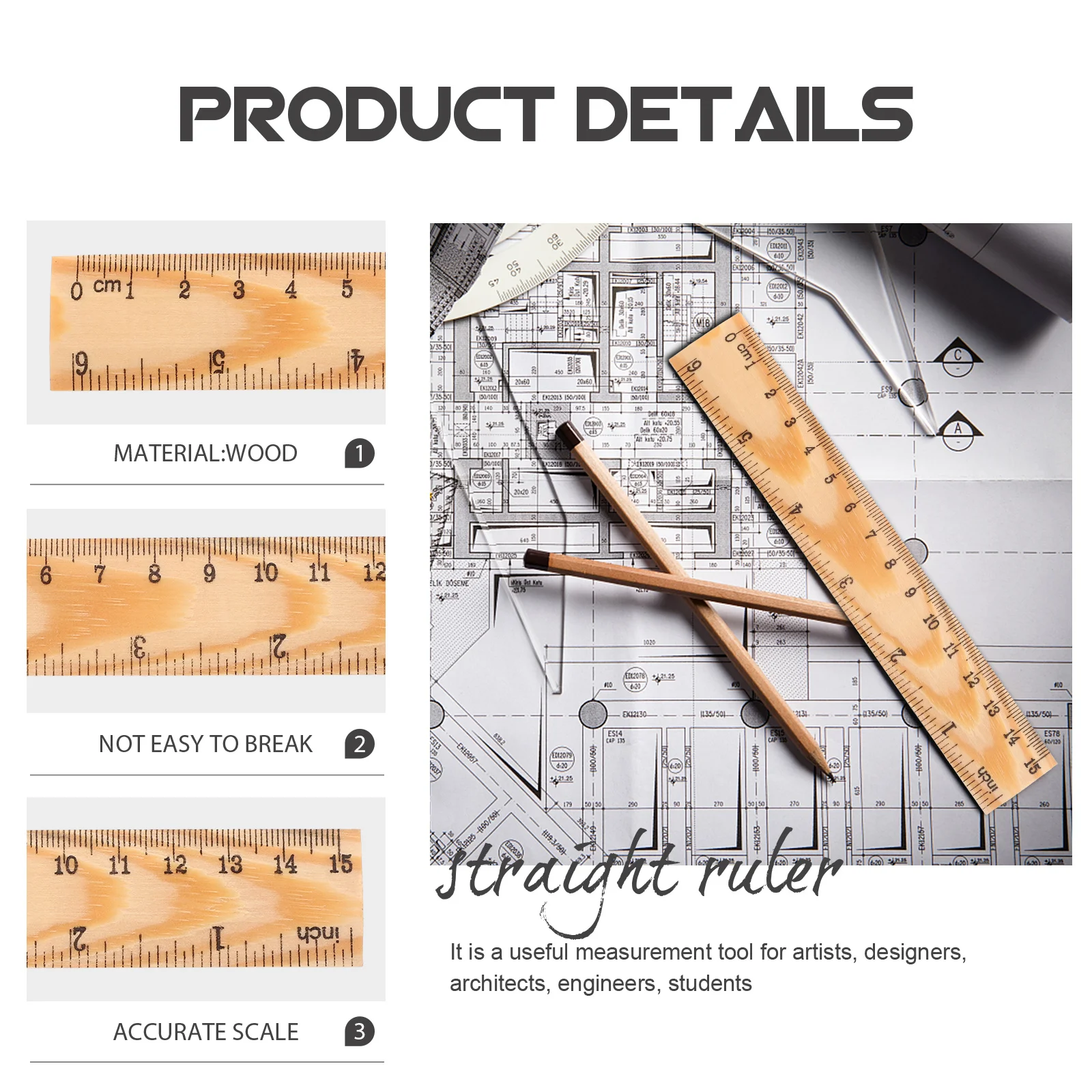 20 قطعة مسطرة خشبية قياس حافة مستقيمة لرسم الكتابة وتعليم الهندسة قوية ليس من السهل كسر مدرسة الطالب #5