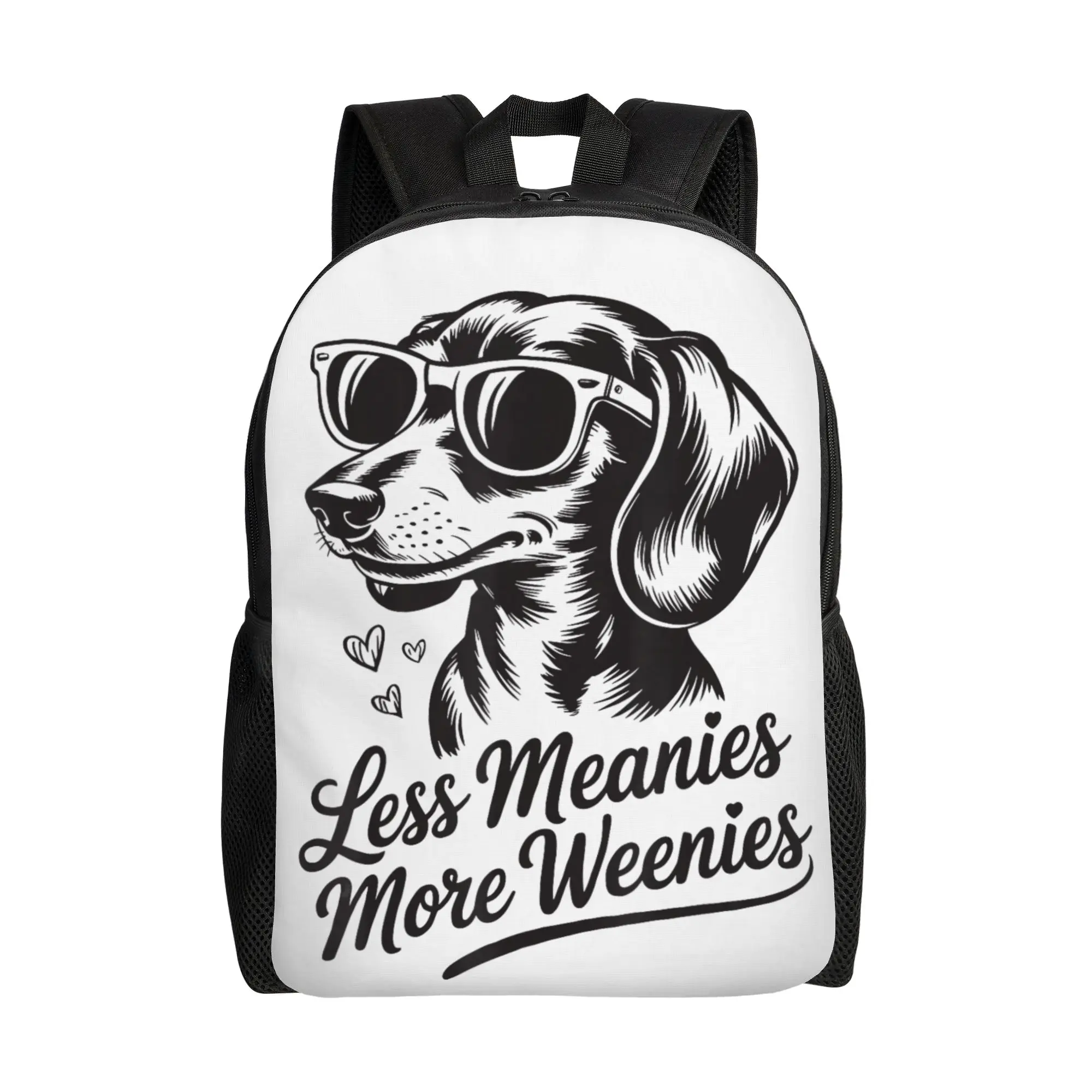 Less Meanies More Weenies Backpack  University Backpacks Boy Girl Funny High School Bags Custom Print Rucksack