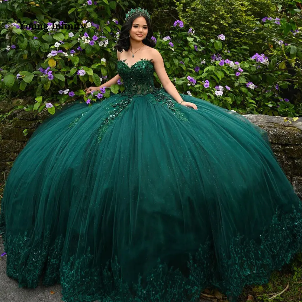 Green Vestidos De 15 Quinceañera Ball Gown Quinceanera Dresses Sweet 16 Dress Birthday Party Gown Off Shoulder Princess Gown