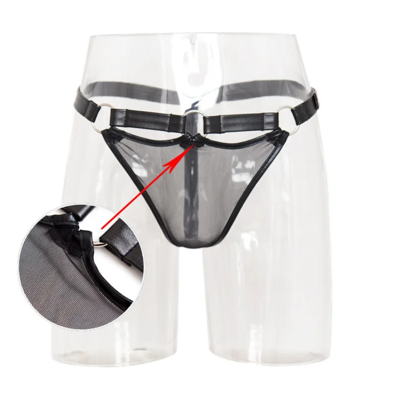 Erotic Underwear Thong PU Leather Male Chastity Panties Cock Penis Sleeve Ring Harness Straps BDSM Restraint Belt for Men