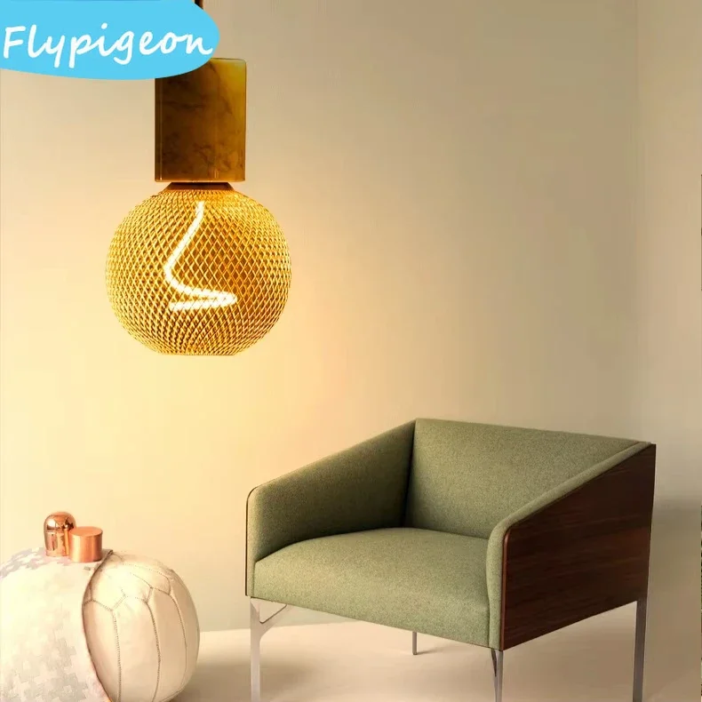 الشمال الفاخرة مصباح ليد لمبة E27 المسمار الحديد المطاوع غطاء شبكي قفص معدني مصباح لبار الطعام إضاءة ديكوريّة المنزل #2