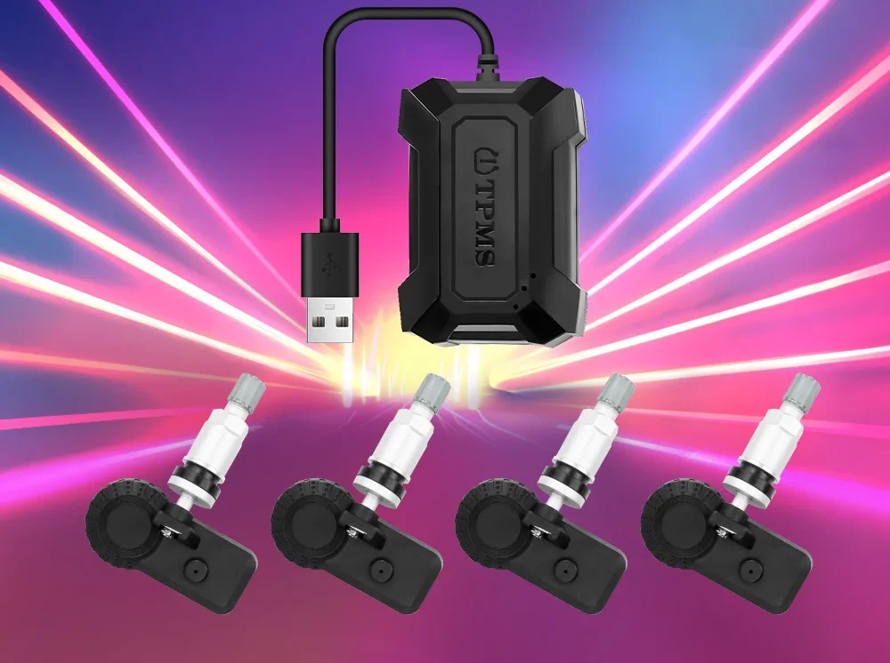 USB TPMS Car Tire Pressure Alarm Monitor System for Car Android Navigation Player with 4 Sensors 5V Wireless Transmission