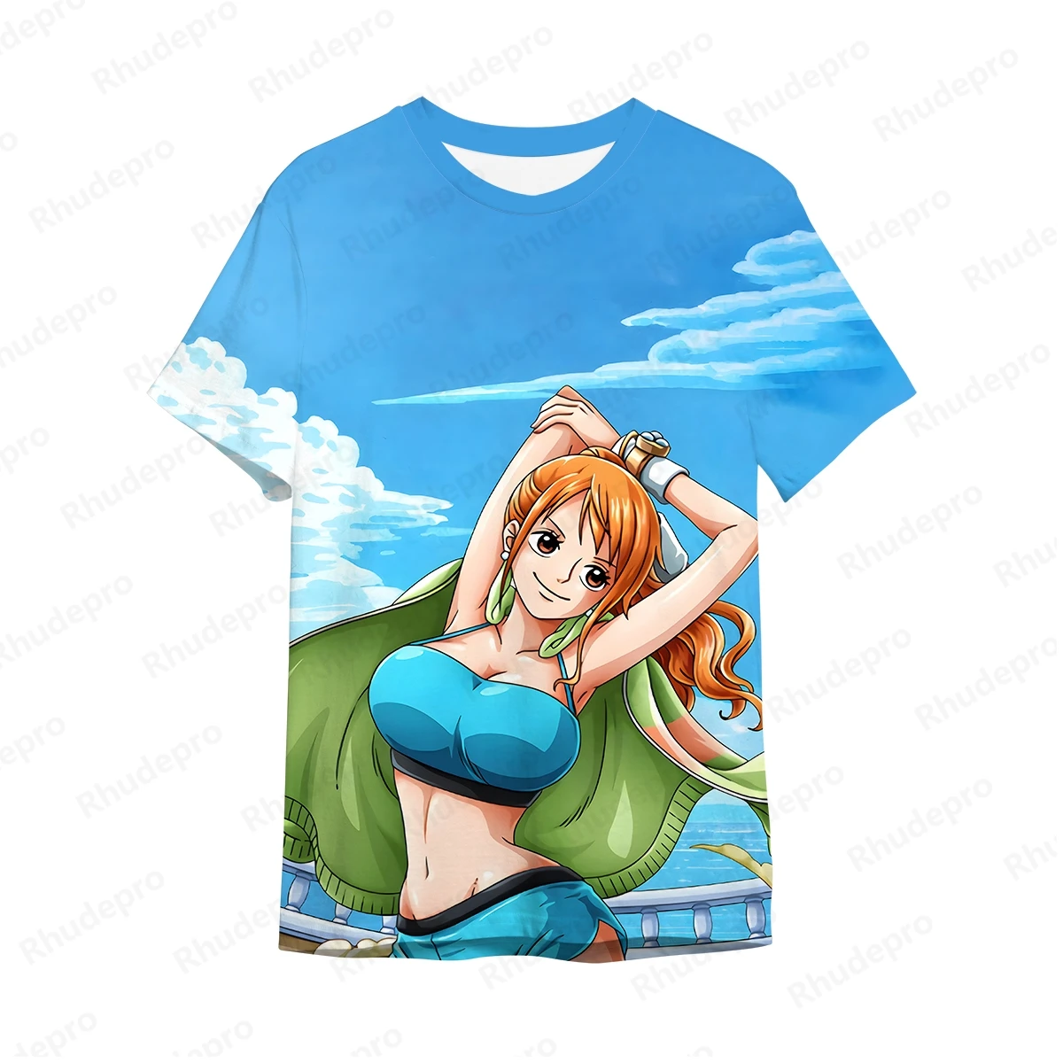 Camiseta masculina luffy de anime com impressão 3D gola redonda, camiseta solta de manga curta, peça única casual, verão, 2024