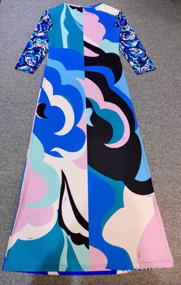 Designer Inspired Women's Multicolor Printed Jersey Belted Maxi Dress - Elegant Summer Party Beach Long Dress, Boho Chic Evening