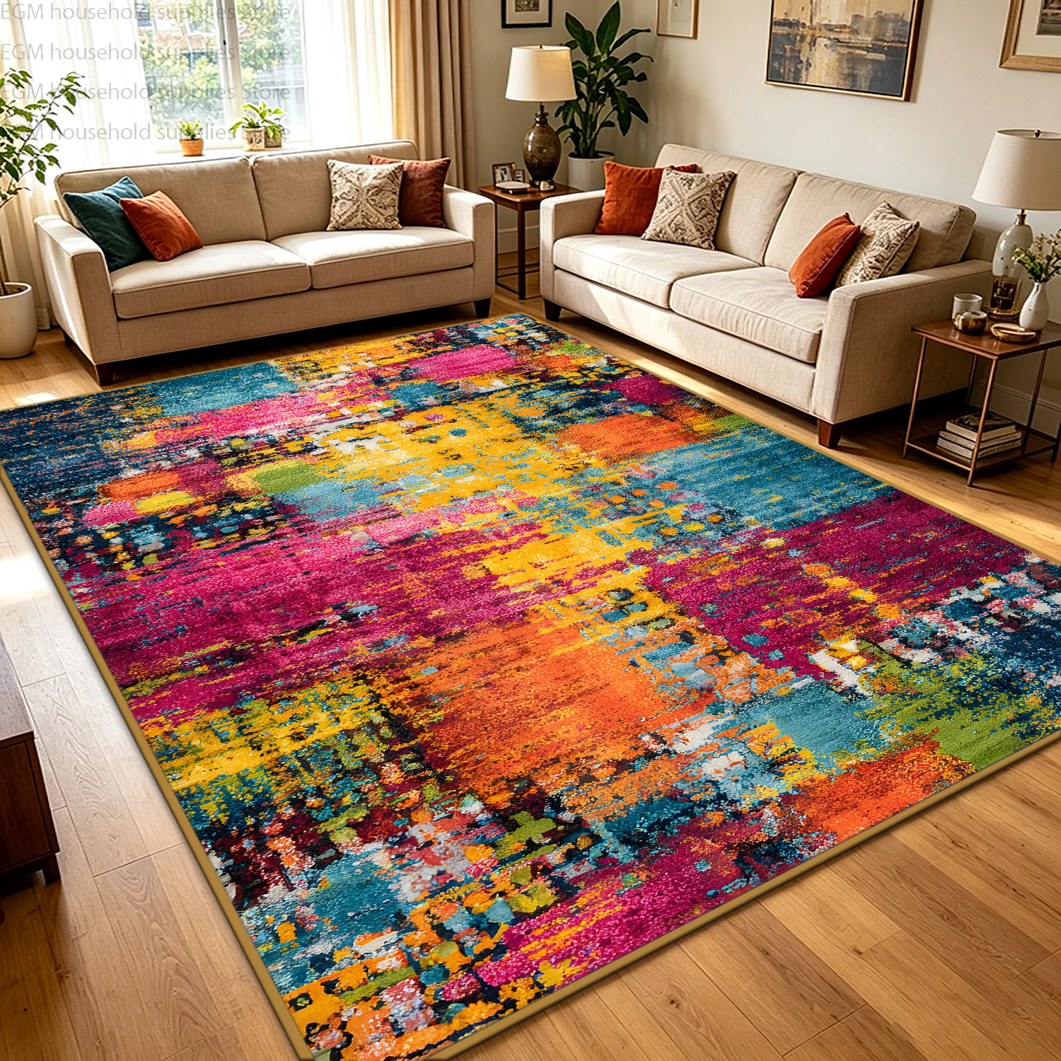 Modern Colorful Abstract Geometric Carpet for Living Room Large Rug Non-slip Soft Floor Mat Bedroom Decoration Home Customizable view 2
