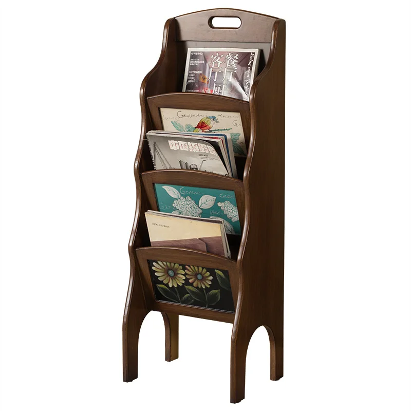 

European retro bookshelf, newspaper storage rack, magazine rack display, American painted furniture storage, small bookshelf