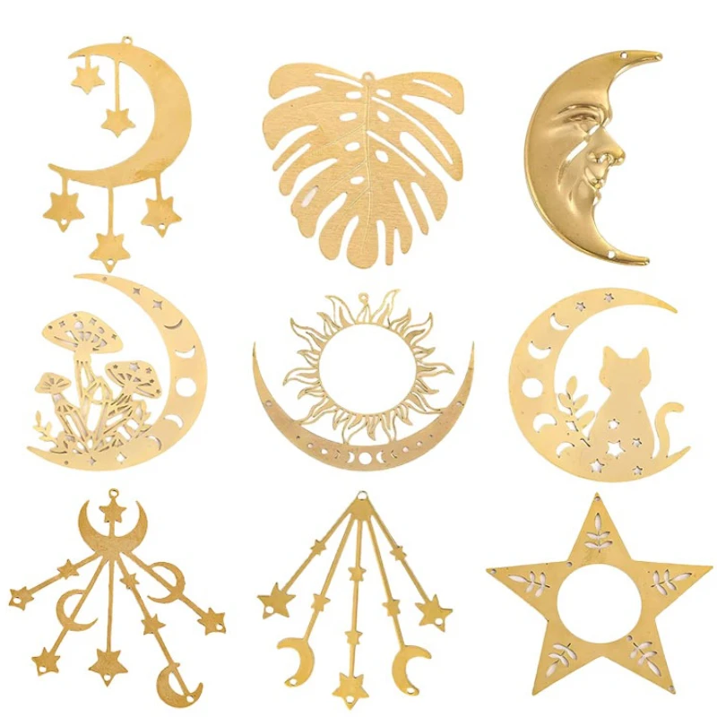 2pcs DIY Crystal Suncatcher Making Supplies Brass Star Moon Phase Pendant Connector Wind Chimes Parts Hanging Decor Accessories - view 4