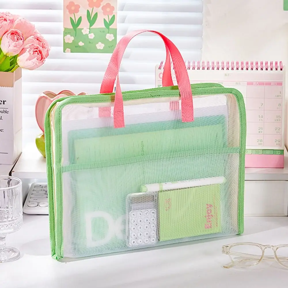 

Candy Color Test Paper Storage Bag Visible 3 Compartments Stationery Organizer Pouch Dustproof Large Capacity File Folder Bag