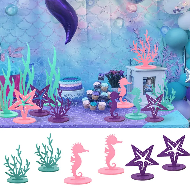 2pcs Mermaid Coral Felt Table Ornament Under the Sea Girl Birthday Party Decorations Mermaid Summer Party Supplies Baby Shower