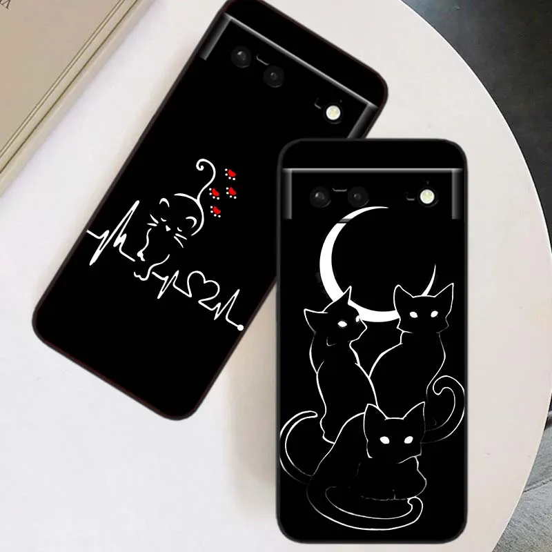 เคสโทรศัพท์ลายการ์ตูนแมวสีดำ สำหรับ Google Pixel 10 9a 9 8A 8 7 7A 6 6A Pro XL 2024 5G สีดำ วัสดุ TPU ซิลิโคนนิ่ม