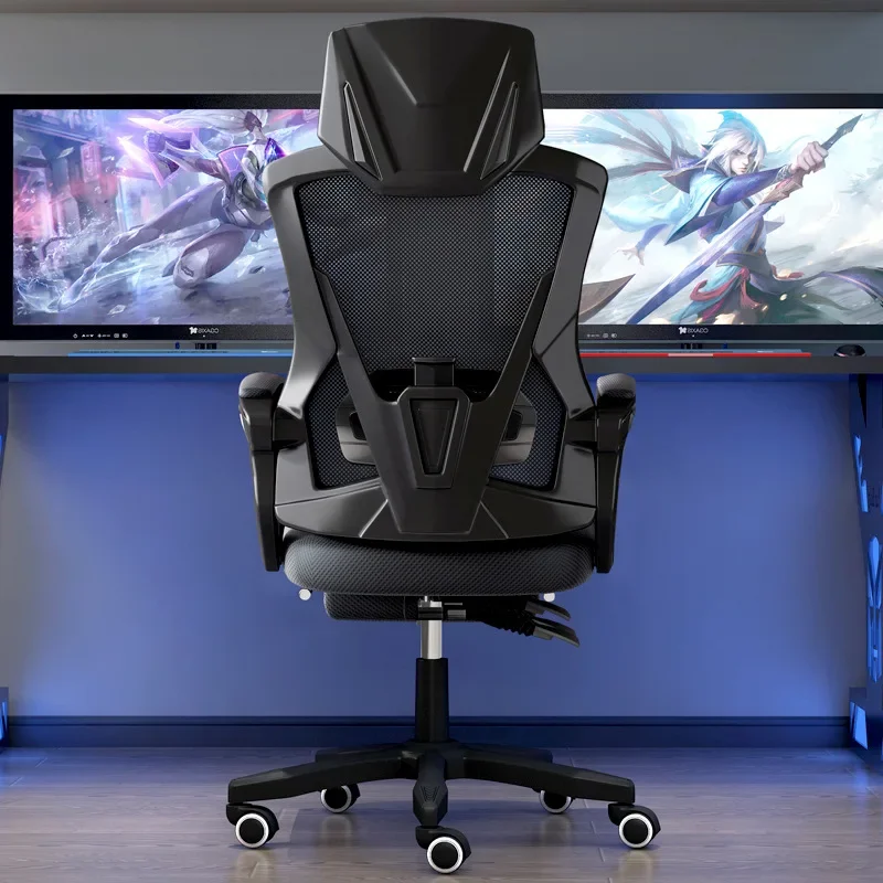 Ergonomic Adjustable Lumbar Support Reclining Gaming Desk Chair with Rolling Mesh Footrest for Office Furniture
