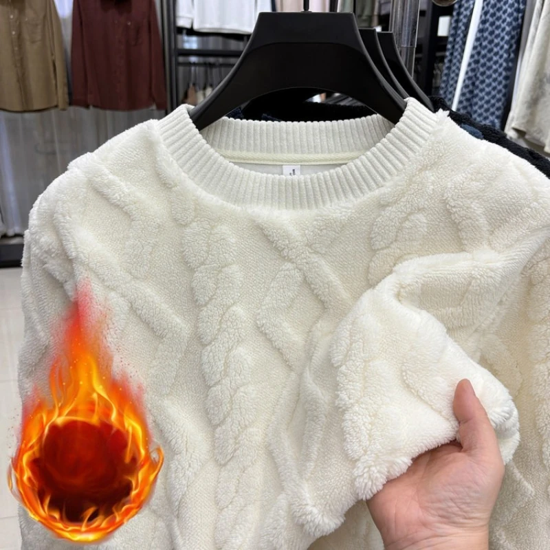 

Мужской фланелевой свитер с ромбовидным узором, зимний теплый свитер на флисовой подкладке, корейский молодежный стиль, белый, черный, синий