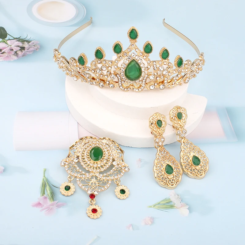 

Bridal Jewelry Set Algeria Wedding Jewelry Women's Crown Hair Jewelry Crystal Brooch Earrings Necklace Sets Accessories Fashion