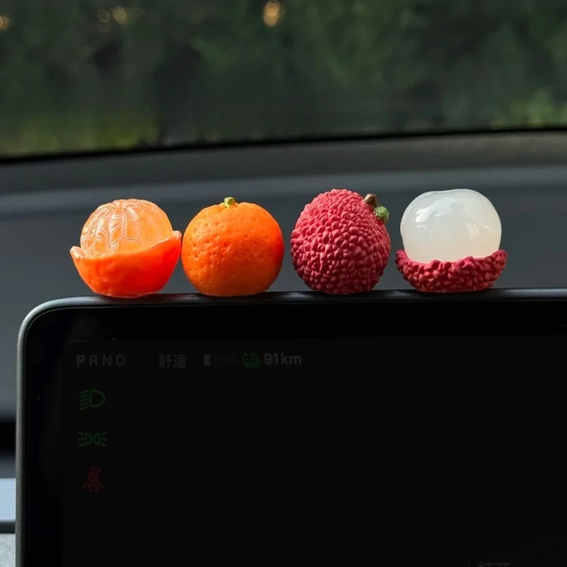 Orange Lychee Car Center Console Ornament Cute Fruit Figurine Decor Creative Lychee Auto Interior Decoration