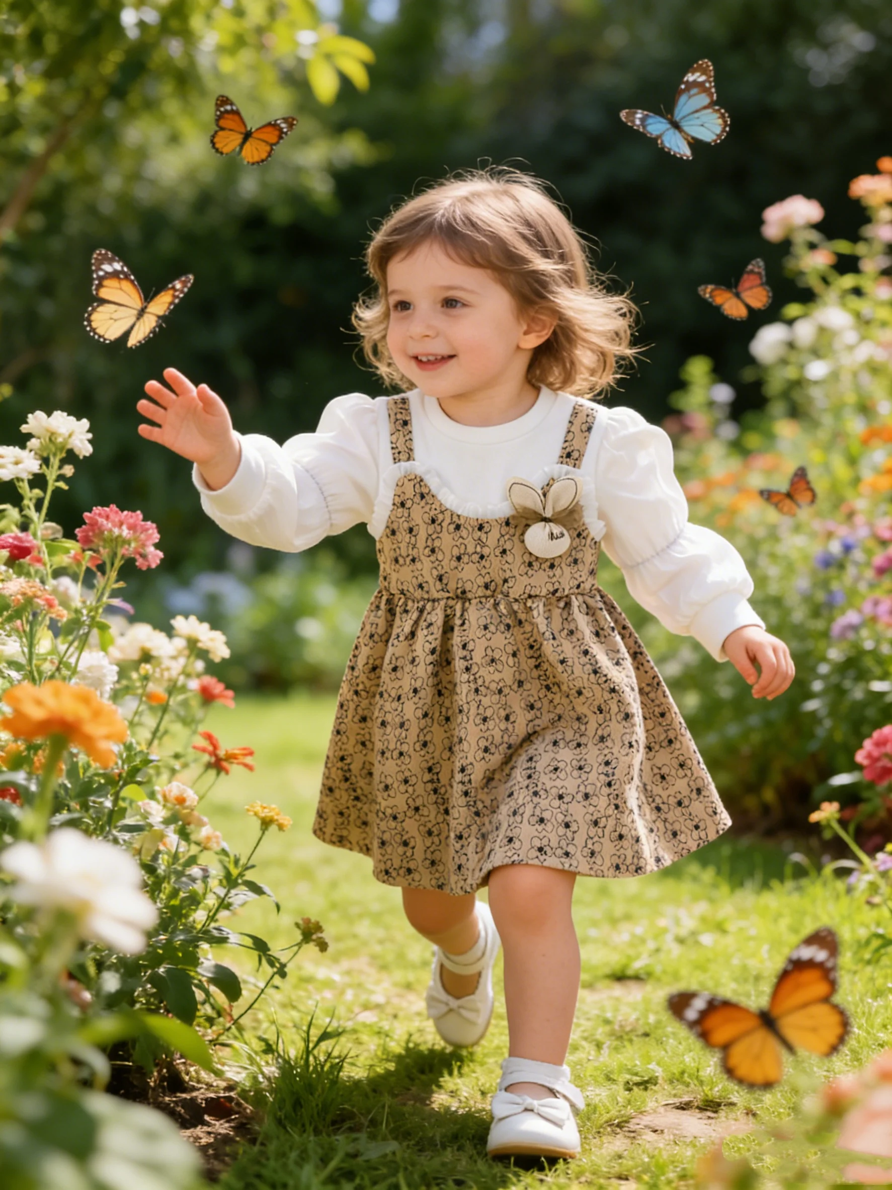 Spring Autumn New Style Baby Girl Dress with 3D Rabbit Decoration Fake Two-Piece Romper with Straps