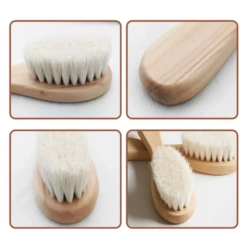 2pcs Baby Natural Wool Wooden Brush Comb Set Newborn Hairbrush Head Massager Bath Brush Kids Comb Birth Baptism Baby Shower Gift