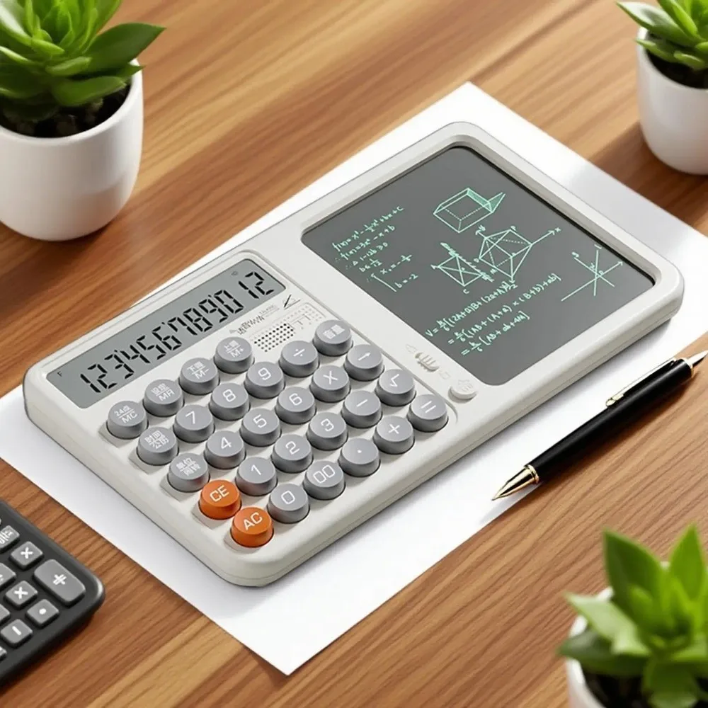 Large Display Calculator with Notepad with Voice 12 Digits Function Calculators with Tablet Erasable Handwriting LCD Screen