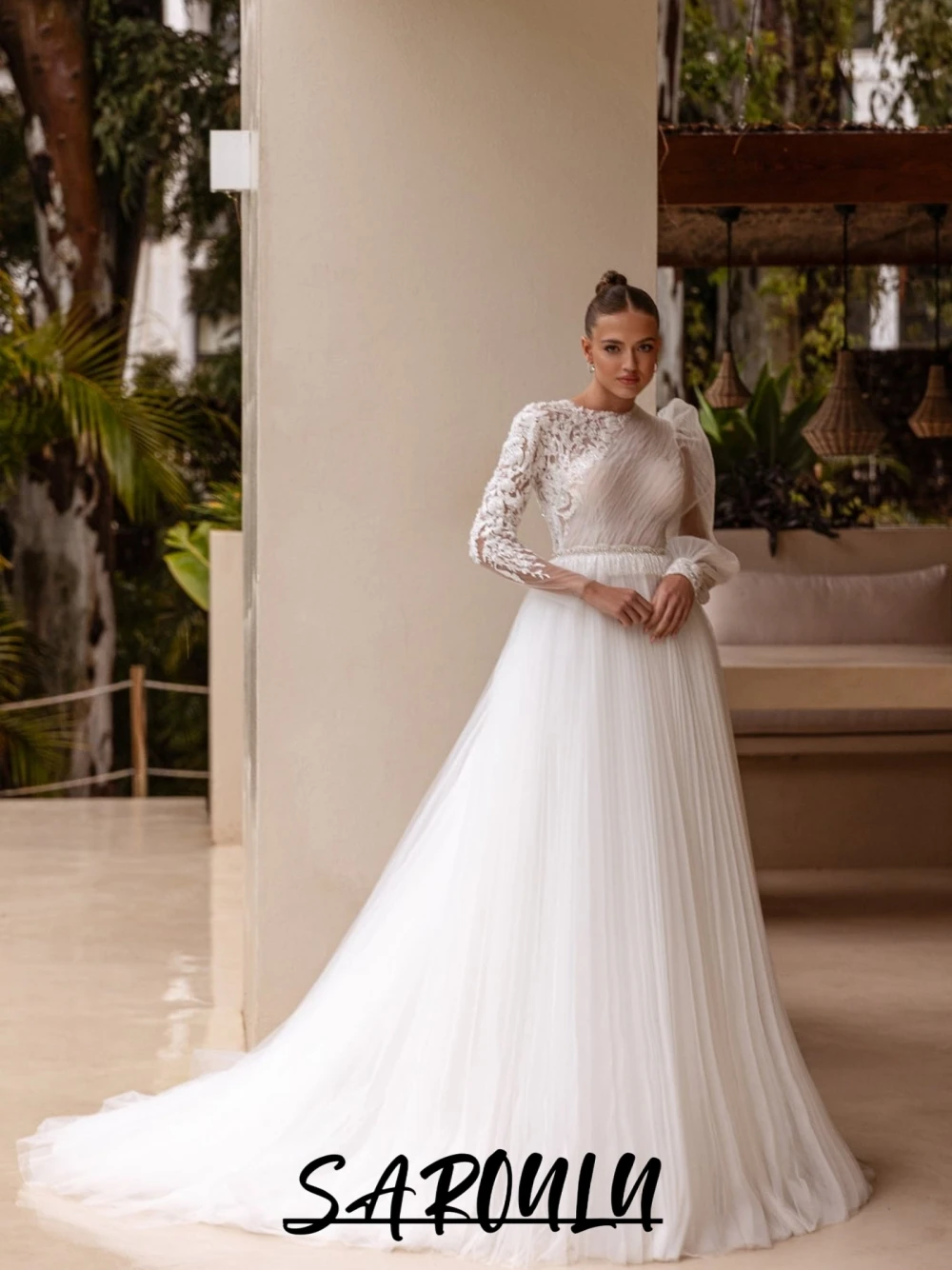 

Exclusive White Sheer Wedding Dress For Women Glitter Appliques A Line Bridal Gown Customized O Neck Vintage Bridel Dresses