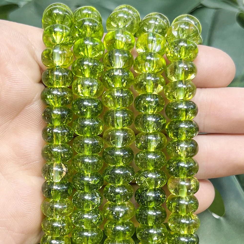 Peridot Snow Cracked Crystal Glass Beads 6x10mm Rondelle Loose Spacer Beads for Jewelry Making DIY Bracelet Necklace 15''