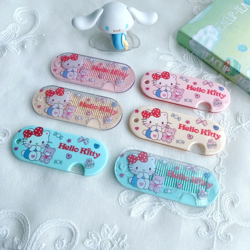 Sanrio Mini Carry Comb Anime Hellokitty MyMelody Kuromi Cinnamoroll Cartonn Cute Plastic Hair Straightening Comb Girls Gift