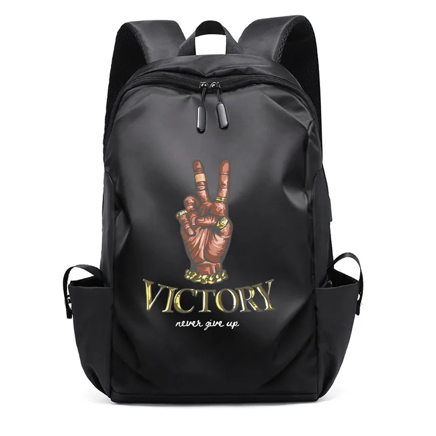 

Laptop Usb Backpack School Bag Funny “Victory” Gesture Pattern Printed Unisex Rucksack Backbag Male Women Leisure Backpack