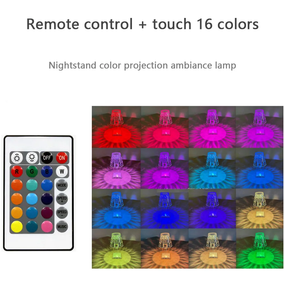 مصباح طاولة ماسي كريستالي إبداعي USB ، إضاءة جانبية لغرفة النوم المنزلية ، إضاءة محيطية ، مصابيح ليلية تعمل باللمس قابلة لإعادة الشحن