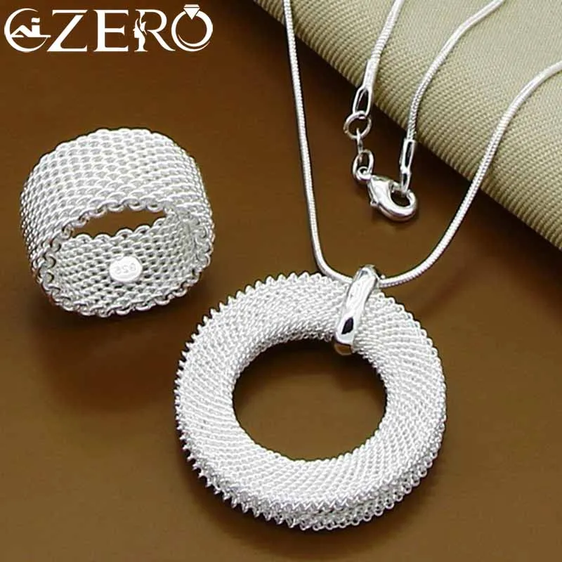 

ALIZERO 925 Sterling Silver Weave Interwoven Web Necklace Rings Set for Women Wedding Engagement Party Fashion Jewelry