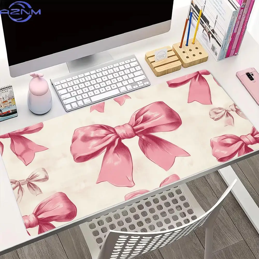 XXL Girl Pink bow mouse pad Rubber Anti-slip Gaming XL desk mat Precision Lock Edge  for computer PC Office Accessories