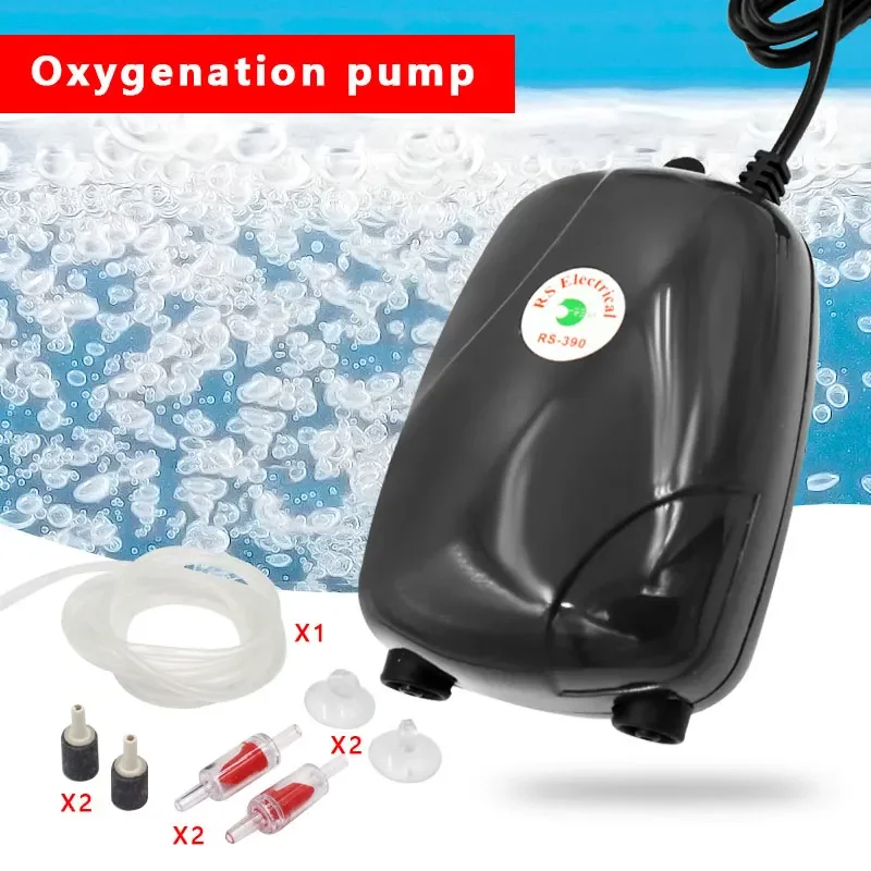 Aquarium Air Pump Fish Tank Mini Compressor Single Double Outlet with Check Valve Tube Aquatic Accessories 220V 3W 5W