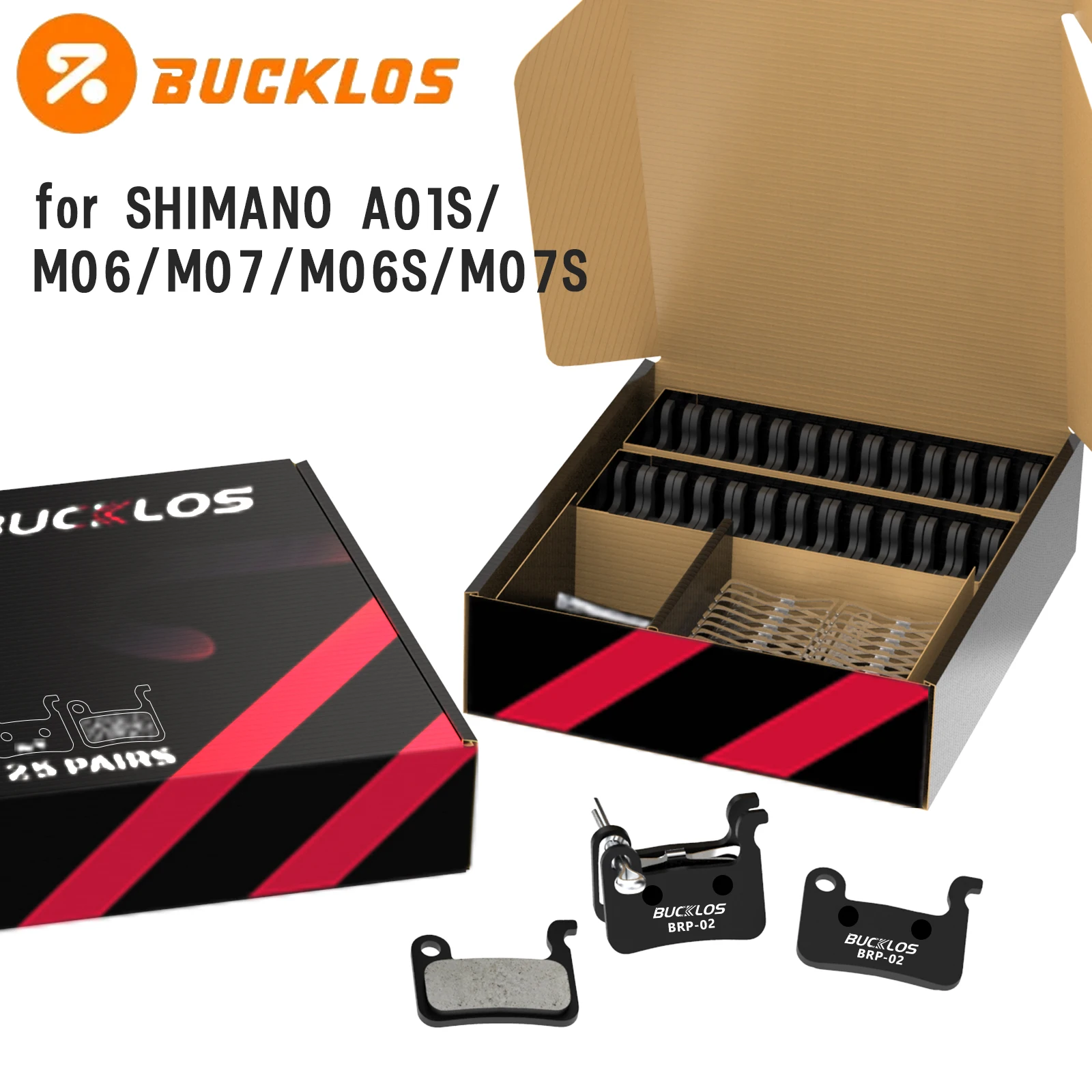 

BUCKLOS Bicycle Disc Brake Pads for Shimano A01S/M06/M07S Disk Pads 25PC Resin MTB Road Bike Brake Pads for M975/M965/M966/M765