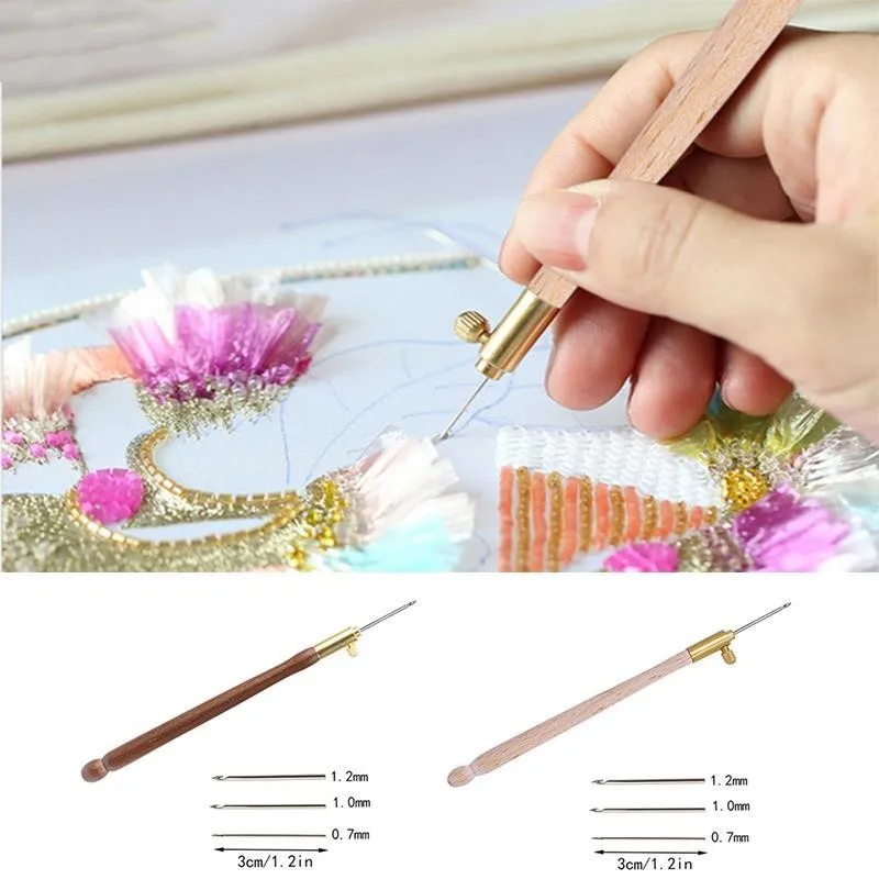 Embroidery Punch Needle with 3 Needles Punch Pen  Embroidery Cross Stitch Craft Kit French Crochet for Sewing Knitting