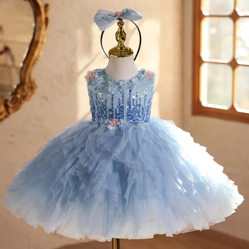 

Новое детское вечернее платье с пайетками для выступлений на фортепиано, свадеб, дней рождения, праздничных мероприятий для девочек, модель A4957, платье подружки невесты