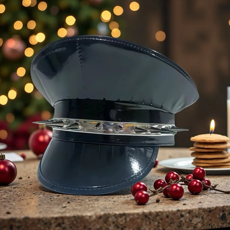 HongLuan Laser lederen kapiteinshoed Strass en militaire petten voor dames, Rave Festivals Accessoires & Feestpet Man Cosplay Fem